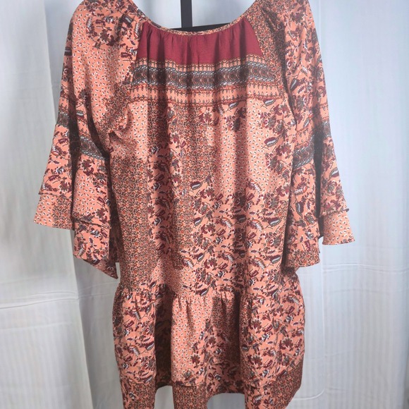 Umgee USA Floral‎ Print Dress Tiered Bell Sleeve Boho Bohemian Small S - Picture 12 of 16
